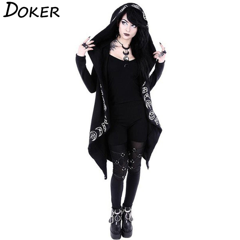 Gothic Punk Black Long Women Hoodies