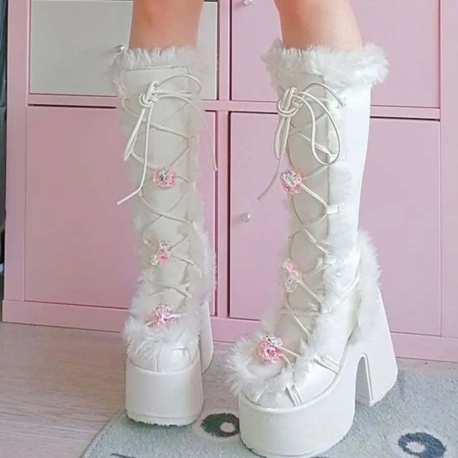 Chunky High Heeled Winter Boots